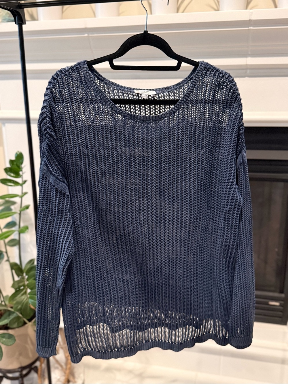 Katherine Barclay Navy Open-Weave Crewneck Sweater